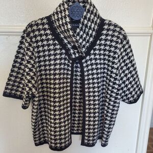 Alexandra Bartlett Jacket Houndstooth Black and White Cardigan Sweater Sz Large